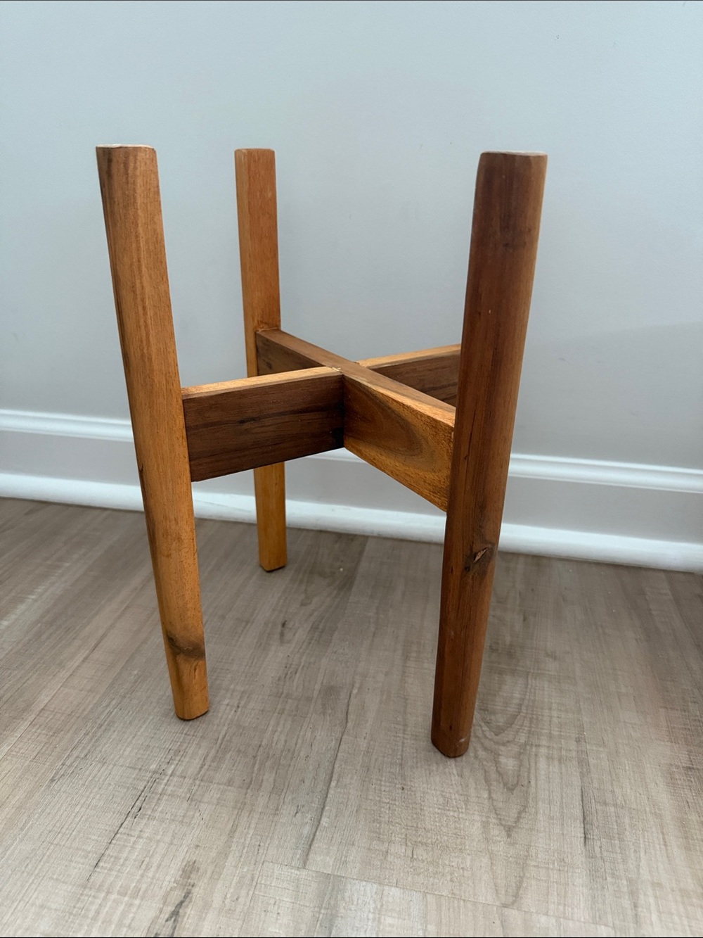 Mid-Century Style Wooden Plant Stand in Natural Brown